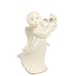 Vintage Handmade Hand Painted Angel Playing Harp Porcelain Figurine